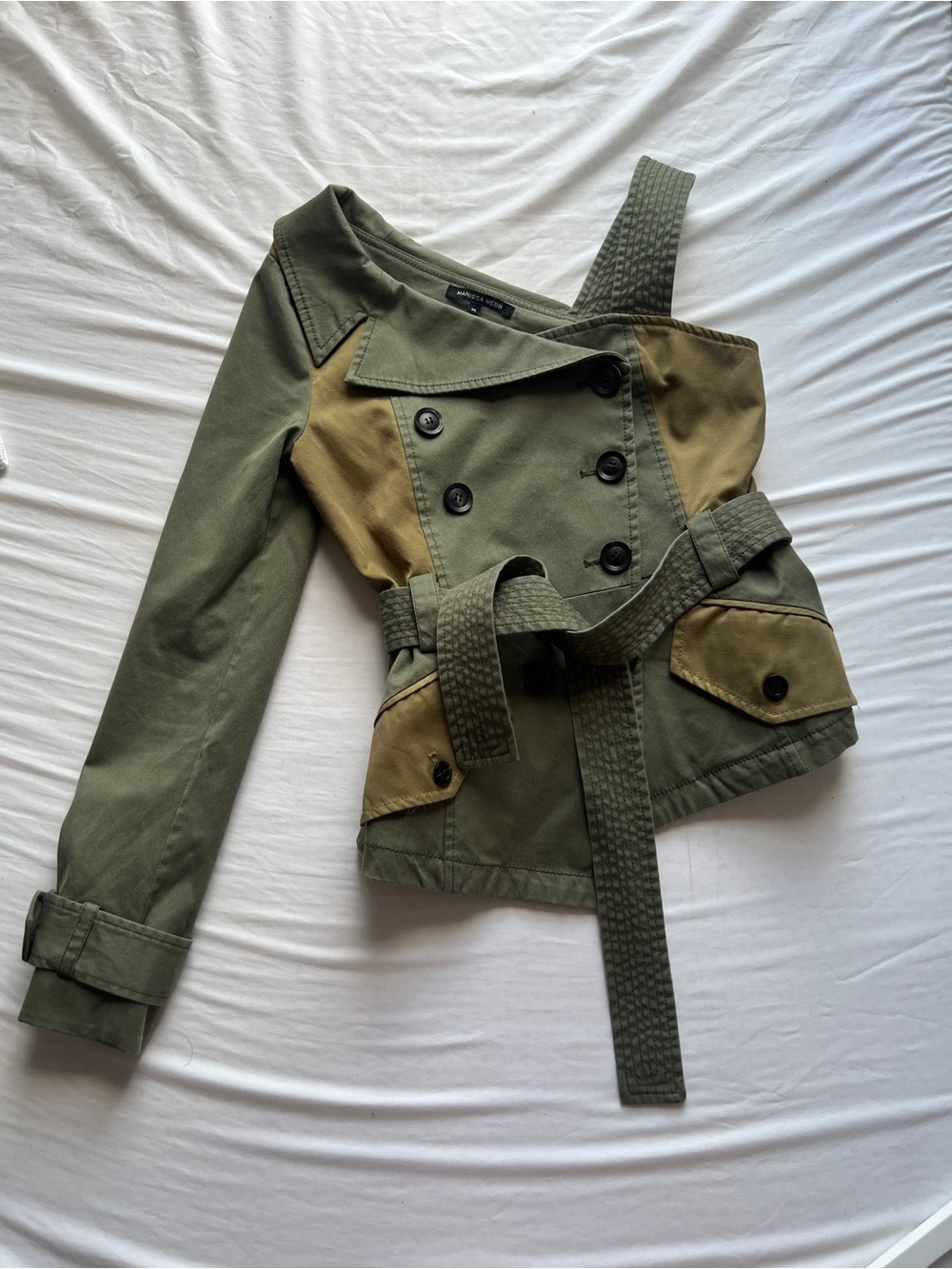 Olive Green Women's Double-Breasted Belted Jacket - Unbranded